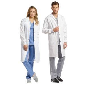 DELANTAL MÉDICO 2068 UNISEX BLANCO CON BOTONES WHITE CROSS
