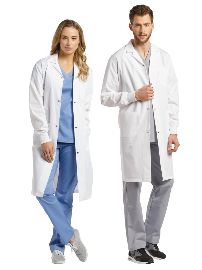 DELANTAL MÉDICO 2068 UNISEX  BLANCO CON BOTONES  WHITE CROSS