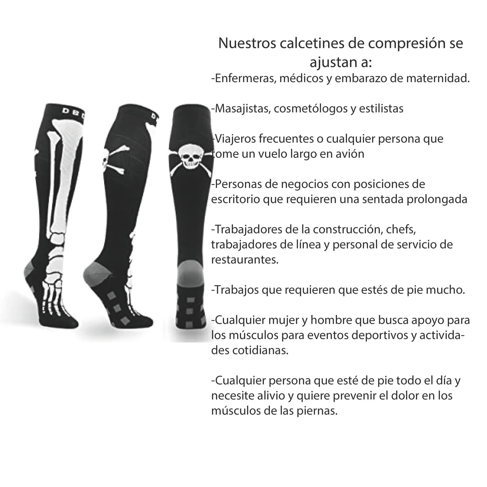 CALCETIN COMPRESION UNISEX 20-30 MMHG S/M SKULL - Imagen 4